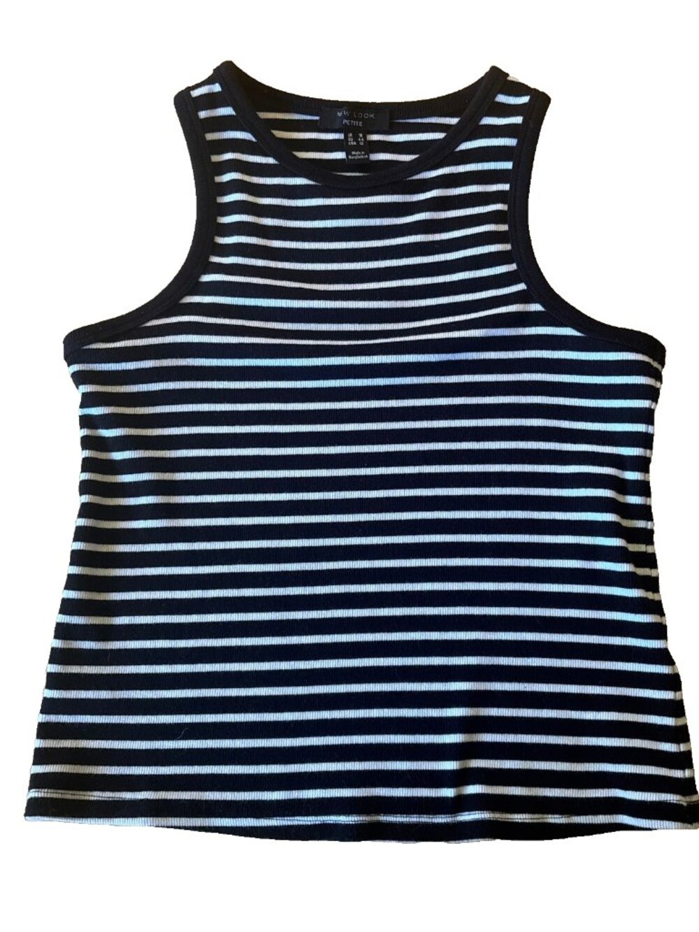 Women’s Black and White Striped High Neck Tank Top New Look Petite Ribbed Shirt